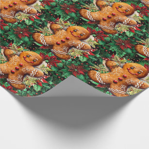 Gingerbread Man and Poinsettias Christmas Classics Wrapping Paper