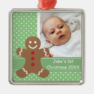 Gingerbread Man and Polka Dots Custom Photo Metal Tree Decoration