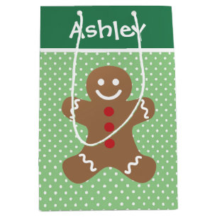Gingerbread Man and Polka Dots Personalised Medium Gift Bag
