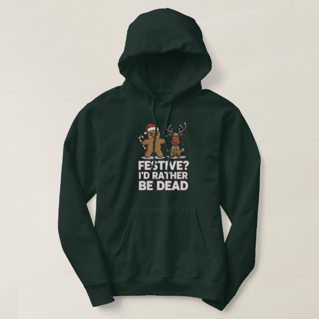 Gingerbread Man and Reindeer Sarcastic Christmas Hoodie (Design Front)