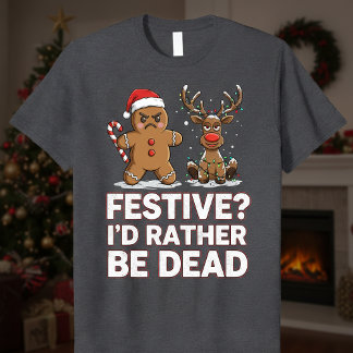 Gingerbread Man and Reindeer Sarcastic Christmas T-Shirt