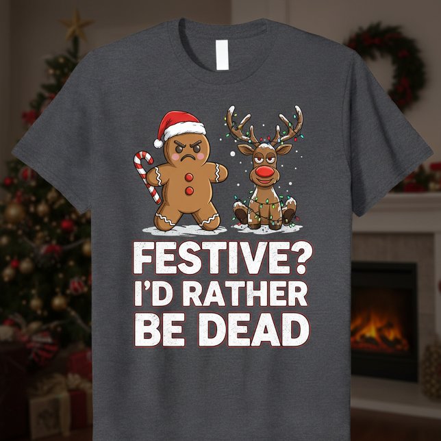 Gingerbread Man and Reindeer Sarcastic Christmas T-Shirt (Creator Uploaded)