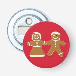 Gingerbread Man and Woman on Red Bottle Opener