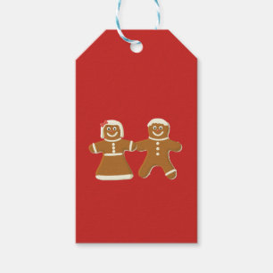 Gingerbread Man and Woman on Red Gift Tags