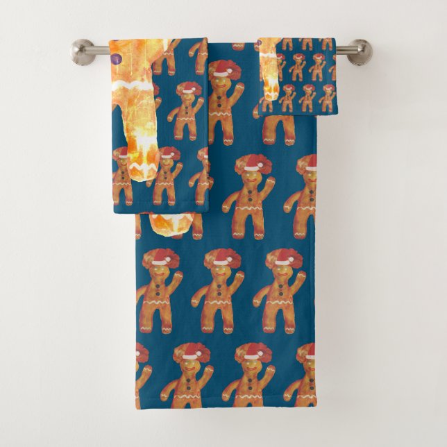 Gingerbread man bath towel set (Insitu)