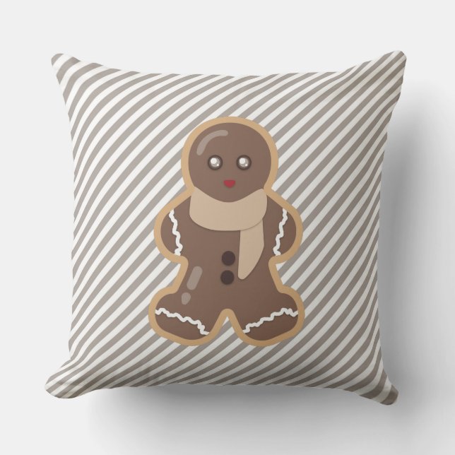 Gingerbread Man Beige/Purple Stripe Pillow (Front)