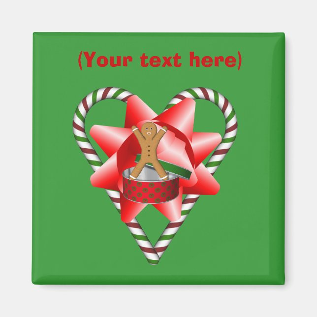 Gingerbread Man Bow Christmas Holiday Magnet (Front)
