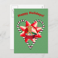 Gingerbread Man Bow Christmas Holiday Postcard