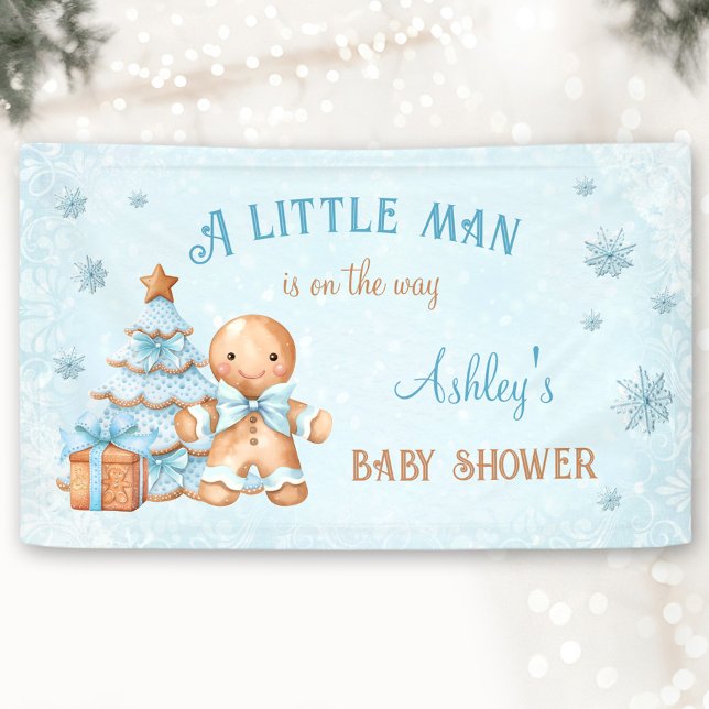 Gingerbread Man Boy Blue Christmas Baby Shower Banner (Gingerbread Man Boy Blue Christmas Baby Shower Banner)