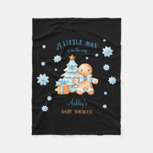 Gingerbread Man Boy Blue Christmas Baby Shower  Fleece Blanket