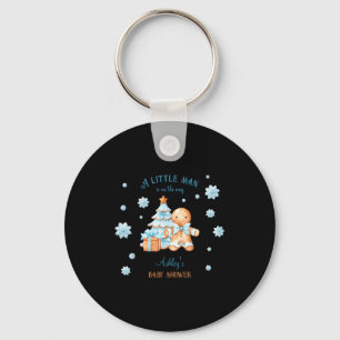 Gingerbread Man Boy Blue Christmas Baby Shower Key Ring