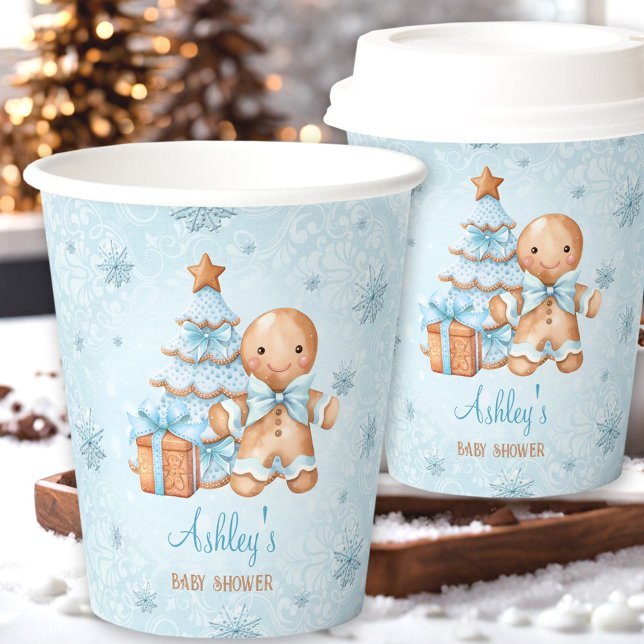 Gingerbread Man Boy Blue Christmas Baby Shower Paper Cups (Gingerbread Man Boy Blue Christmas Baby Shower Paper Cups)