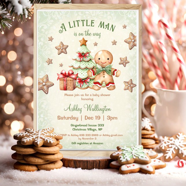 Gingerbread Man Boy Classic Christmas Baby Shower Invitation (Gingerbread Man Boy Classic Christmas Baby Shower Invitation)