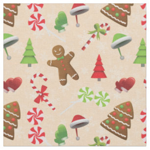 Gingerbread Man,Candy and santa hat Fabric