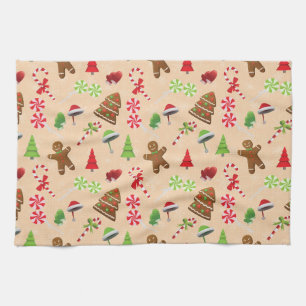 Gingerbread Man,Candy and santa hat Tea Towel