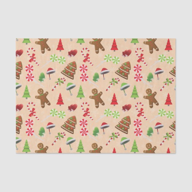Gingerbread Man,Candy and santa hat Tissue Paper (Front)