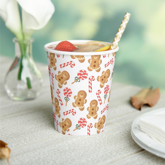 Gingerbread Man Candy Cane Christmas Paper Cups (Insitu)