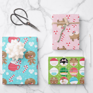 Gingerbread Man, Candy Cane Reindeer & Christmas Wrapping Paper Sheet