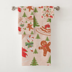 Gingerbread Man,Candy mints and ice cream Bath Towel Set