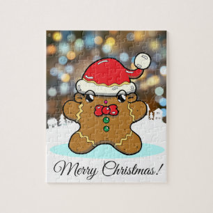 Gingerbread Man Cartoon Christmas Greeting Jigsaw Puzzle