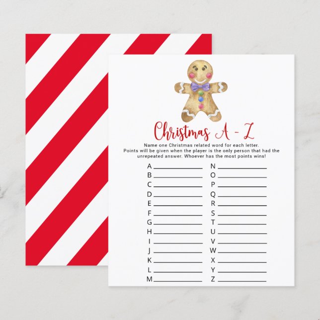 Gingerbread man - Christmas A-Z Game Card  (Front/Back)