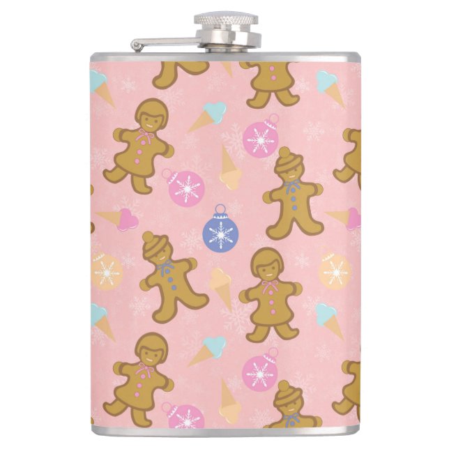 Gingerbread Man,Christmas balls Hip Flask (Front)