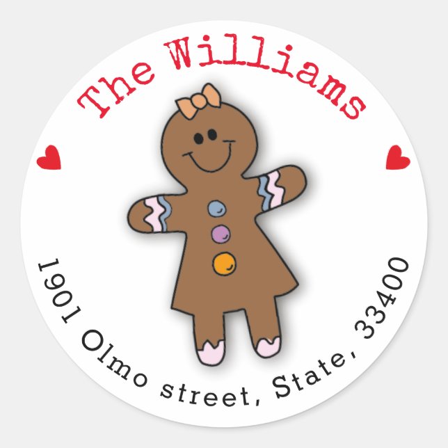 Gingerbread Man Christmas Custom Return Address  Classic Round Sticker (Front)