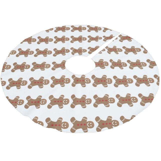 Gingerbread Man Christmas Holiday Brushed Polyester Tree Skirt (Angled)
