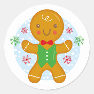 Gingerbread Man Christmas Holiday Round Sticker