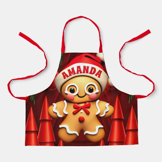 Gingerbread Man Christmas Personalised Kids Apron (Front)