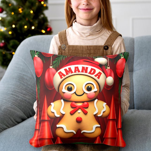 Gingerbread Man Christmas Personalised Kids Cushion (Creator Uploaded)
