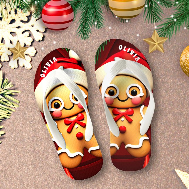 Gingerbread Man Christmas Personalised Kid's Jandals (Creator Uploaded)