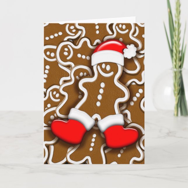 Gingerbread Man Christmas Santa Claus Holiday Card (Front)