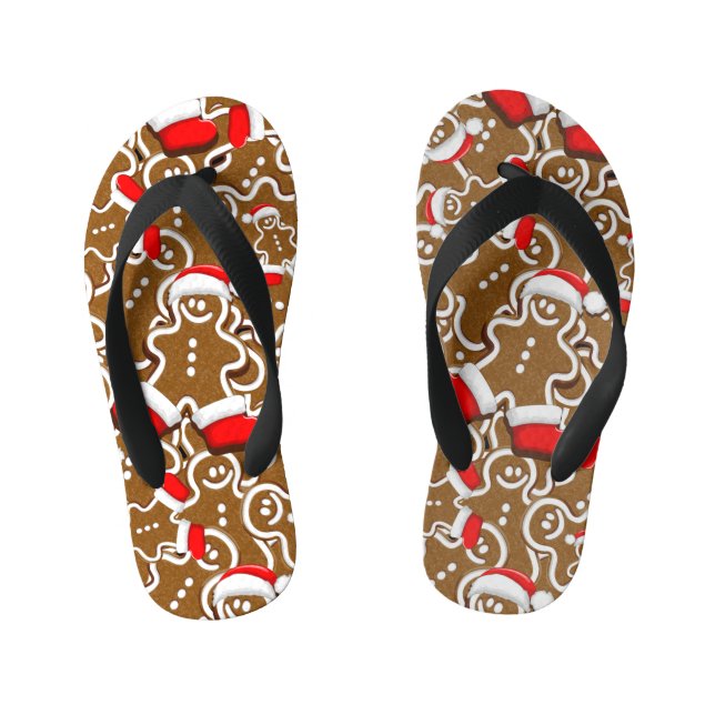 Gingerbread Man Christmas Santa Claus Kid's Jandals (Footbed)