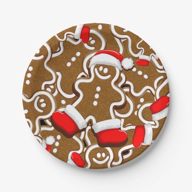 Gingerbread Man Christmas Santa Claus Paper Plate (Front)