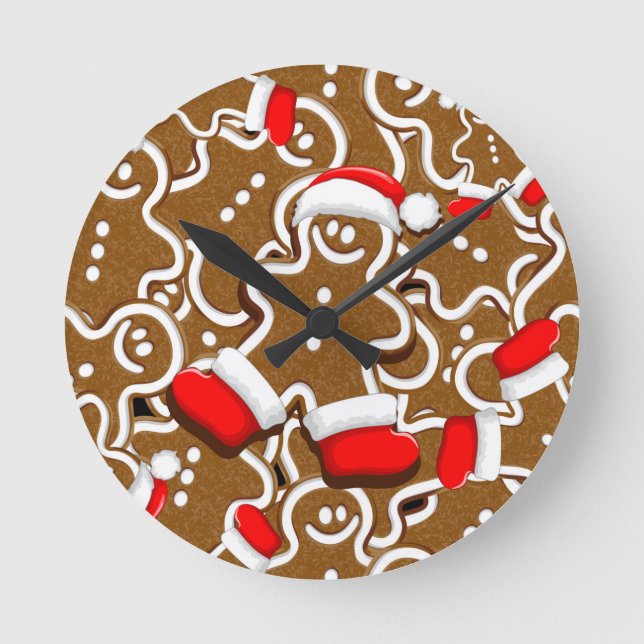 Gingerbread Man Christmas Santa Claus Round Clock (Front)