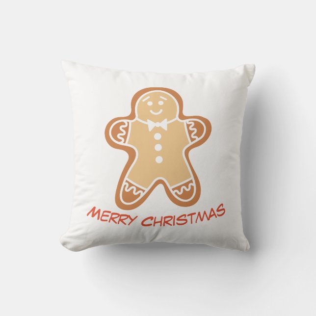 Gingerbread Man Christmas Throw Pillow (Front)