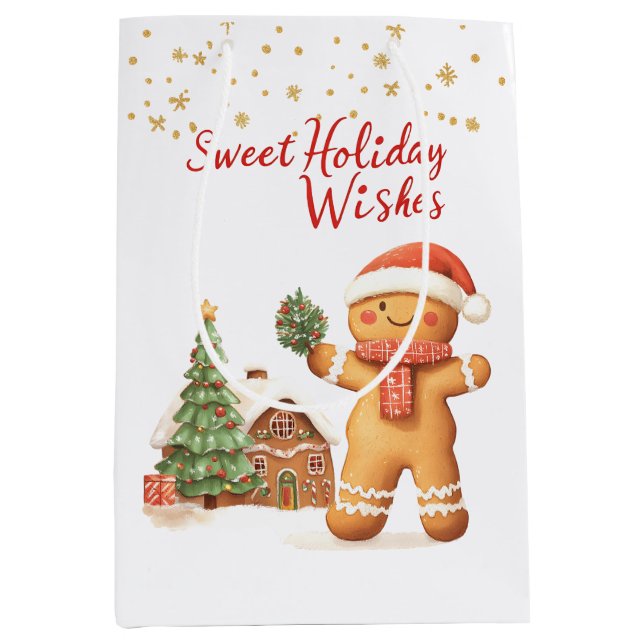 Gingerbread man Christmas Tree Medium Gift Bag (Front)