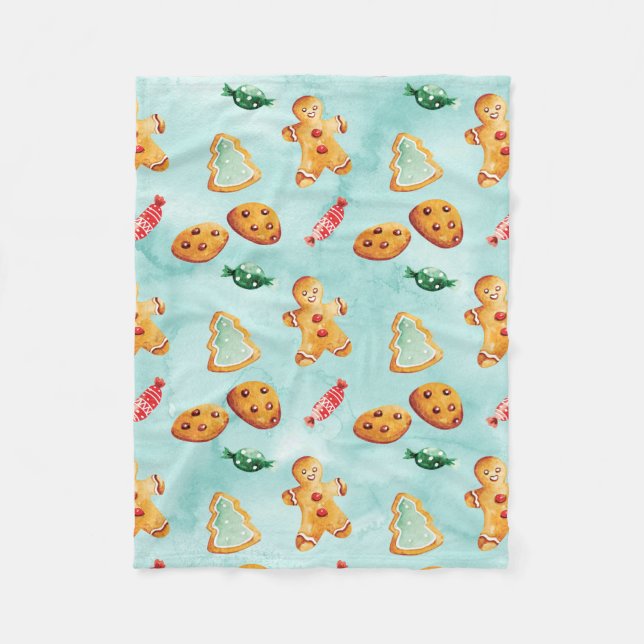 Gingerbread Man Christmas Tree Pattern Fleece Blanket (Front)