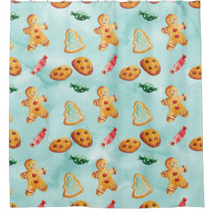 Gingerbread Man Christmas Tree Pattern Shower Curtain