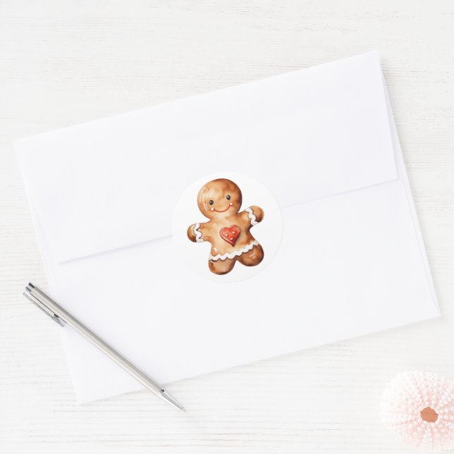 Gingerbread Man Classic Round Sticker (Envelope)