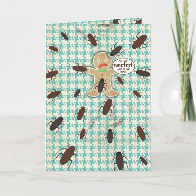 Gingerbread man cockroach baking bakery Christmas Thank You Card (Front)