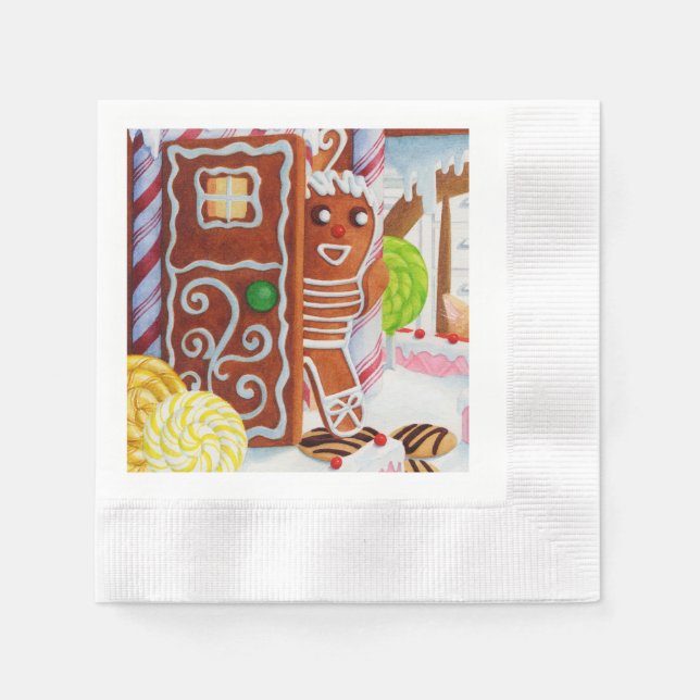 GINGERBREAD MAN Coined Cocktail Paper Napkins (Front)