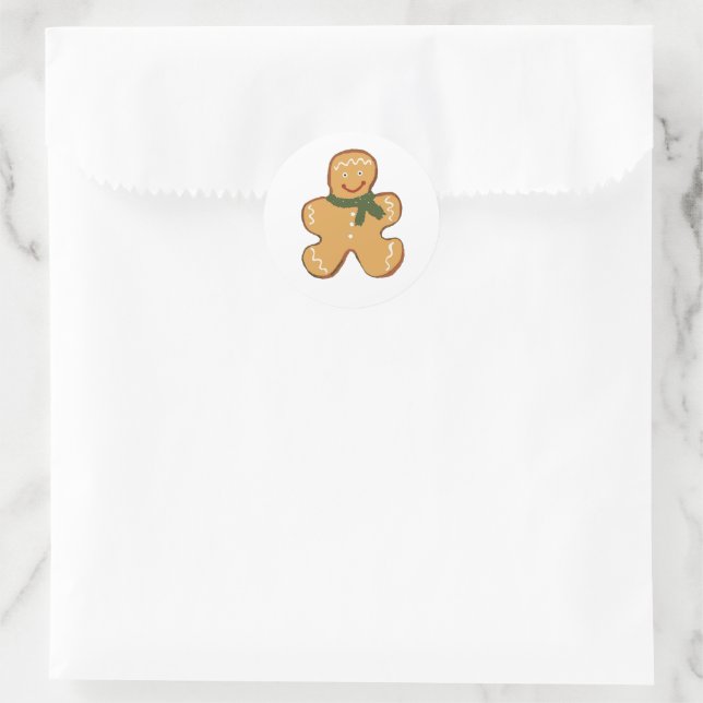 Gingerbread Man Cookie Christmas Design Classic Round Sticker (Bag)