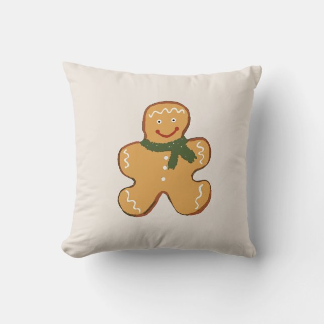 Gingerbread Man Cookie Illustration Holiday Cushion (Front)