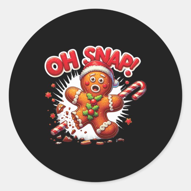 Gingerbread Man Cookie Oh Snap Funny Christmas 1  Classic Round Sticker (Front)