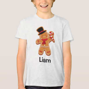 Gingerbread Man Cookie Personalised Name Tri-Blend Shirt