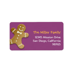Gingerbread man cookie purple return address label