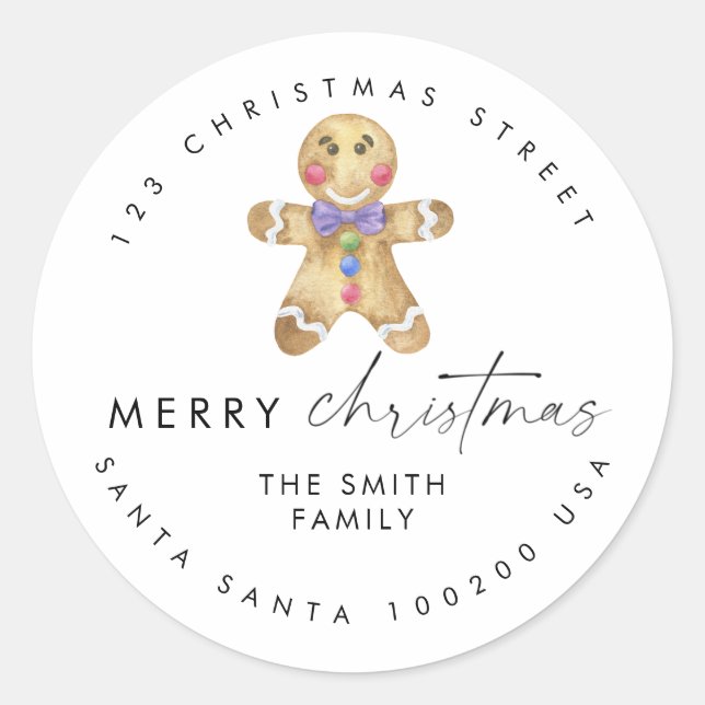 Gingerbread man cookie Return Address Envelope Classic Round Sticker (Front)