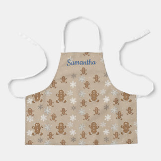 Gingerbread Man Cookie Snowflake Holiday Kid Name  Apron